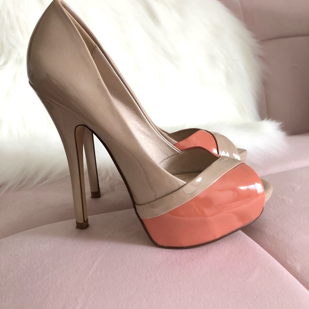Aldo Platform Heel Tan Cream Coral Peach Salmon Size US 5, EUR 35